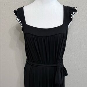 Elegant LOFT Black Summer Dress with Embroidered Ruffle Sleeves! Size L